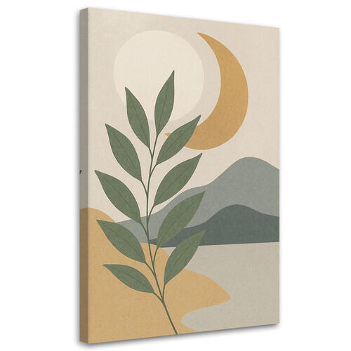 Canvastavla, Bladmåne Minimalism Beige Grå