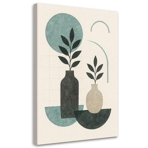 Canvastavla, Växter Vaser Geometrisk Grön Minimalism