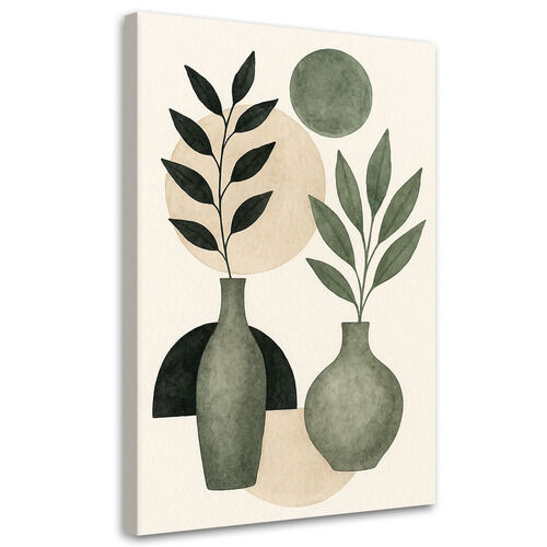 Canvastavla, Vaser Löv Minimalism Grön Natur