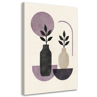 Canvastavla, Växter Vas Abstrakt Lila Beige Minimalism