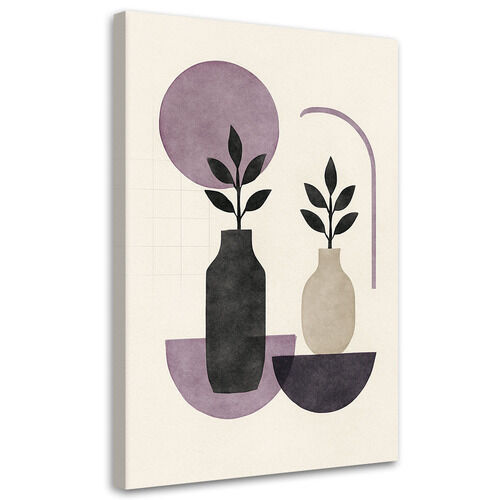 Canvastavla, Växter Vas Abstrakt Lila Beige Minimalism