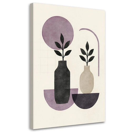 Canvastavla, Växter Vas Abstrakt Lila Beige Minimalism