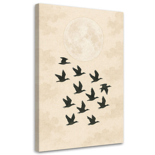 Canvastavla, Flygande fåglar minimalism beige