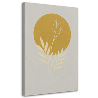 Canvastavla, Löv kvist minimalism guld ljusgrå