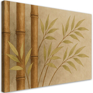 Canvastavla, Bambublad Akvarell Beige Natur