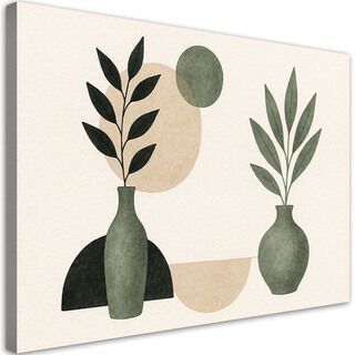 Canvastavla, Vaser Grön Minimalism Beige Botanik
