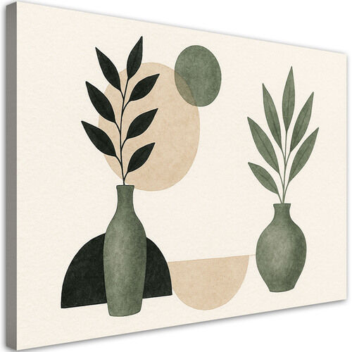 Canvastavla, Vaser Grön Minimalism Beige Botanik