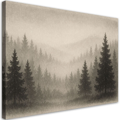 Canvastavla, Träd Skog Dimma Beige