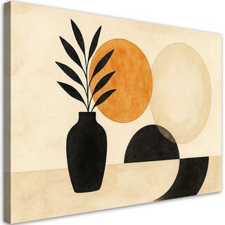 Canvastavla, Vase Blad Geometrisk Minimalism Beige