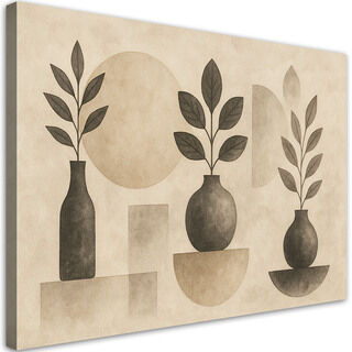 Canvastavla, Vaser Blad Abstrakt Beige Minimalism
