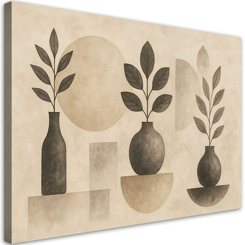 Canvastavla, Vaser Blad Abstrakt Beige Minimalism