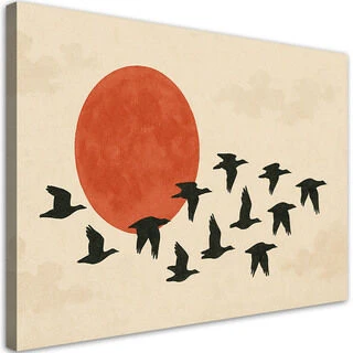 Canvastavla, Fåglar Sol Minimalism Beige
