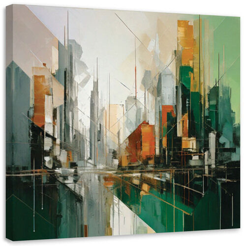 Canvastavla, Stad Abstrakt Geometrisk Grön