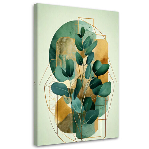 Canvastavla, Grenblad Geometriskt grönt Guld Abstraktion