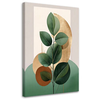 Canvastavla, Botaniska blad Guld Beige Minimalism