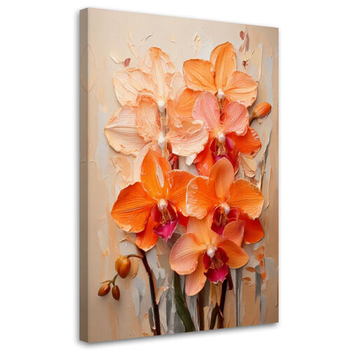 Canvastavla, Orange orkidéer Impasto Blommor Pastellfärger bakgrund