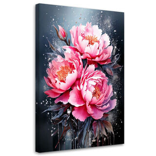 Canvastavla, Pioner Rosa blommor Akvarell Mörk bakgrund