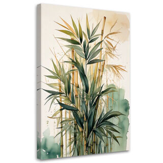 Canvastavla, Beige botanisk akvarell bambu natur