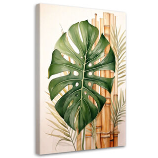 Canvastavla, Tropisk bambu monstera blad