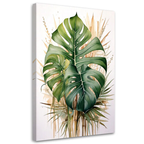 Canvastavla, Grön botanisk akvarell monstera blad