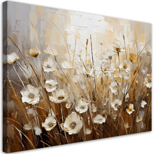 Canvastavla, Fält beige blommor Abstraktion