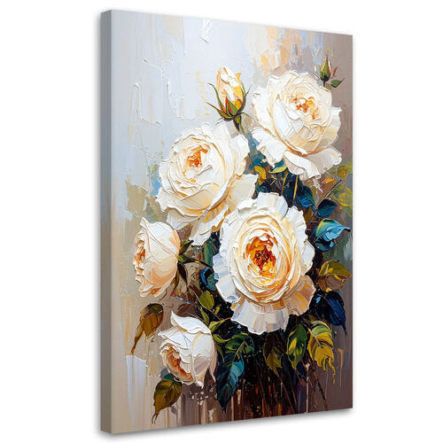 Canvastavla, Rosor Vita blommor Bukett