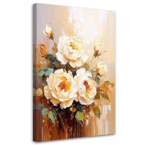 Canvastavla, Krämfärgade rosor Blommor Bukett