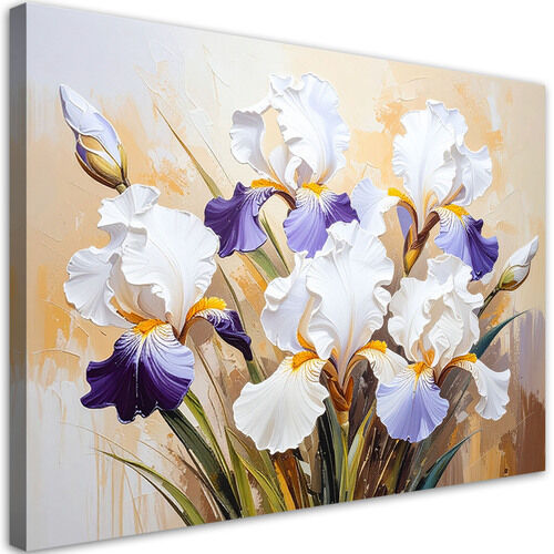 Canvastavla, Vita irisblommor på abstrakt beige bakgrund