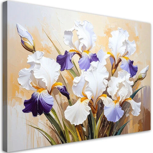 Canvastavla, Vita irisblommor på abstrakt beige bakgrund