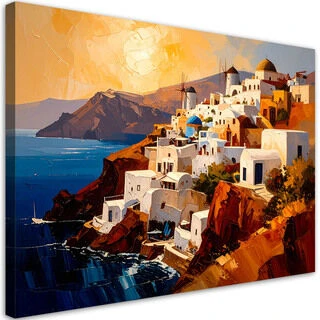 Canvastavla, Santorini Grekland målat landskap