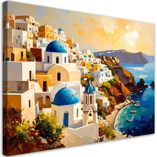 Canvastavla, Santorini Grekland målat landskap
