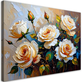 Canvastavla, Krämfärgade rosor Bukett Blommor på beige bakgrund
