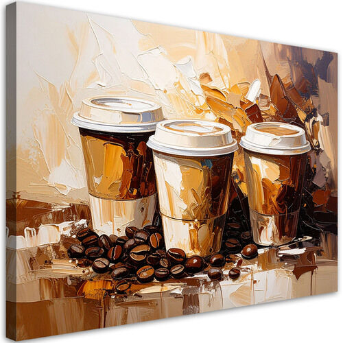 Canvastavla, Kaffekoppar imitation oljefärg i beige