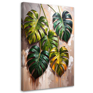Canvastavla, Monstera-blad på målad bakgrund