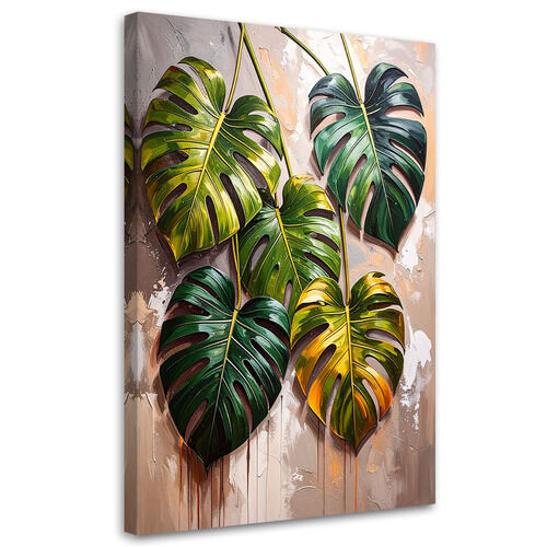 Canvastavla, Monstera-blad på målad bakgrund