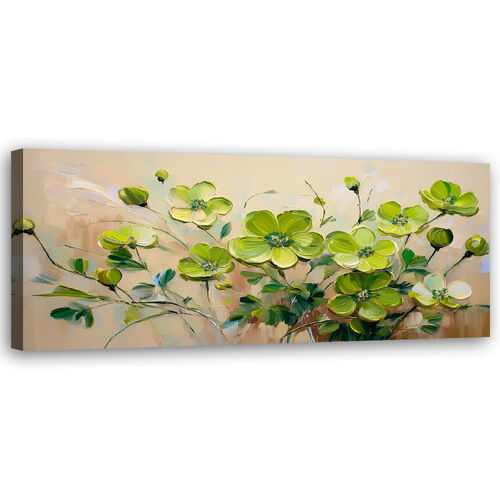 Canvastavla, Gröna blommande blommor växter - (90x30)