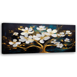 Canvastavla, Livets träd Glamour abstrakta blommor - (90x30)