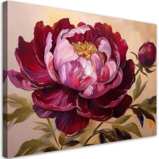 Canvastavla, Blomsterpion Rödmålad - (90x60)
