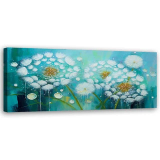 Canvastavla, Blåsväxter Blommor Turkos - (90x30)