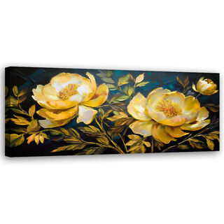 Canvastavla, Gula pioner moderna blommor - (90x30)