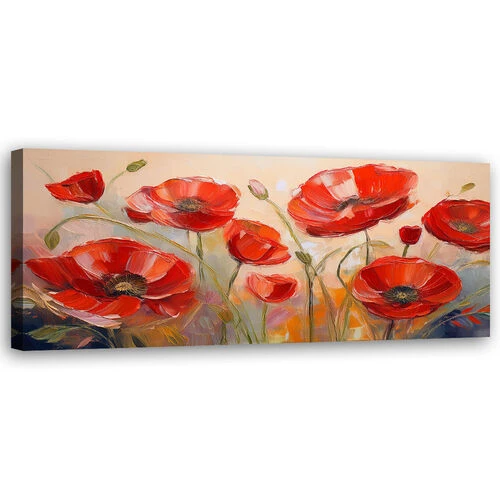Canvastavla, Målade vallmoblommor Röda - (120x40)