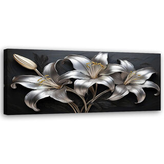Canvastavla, Liljor Silvermålade blommor - (90x30)