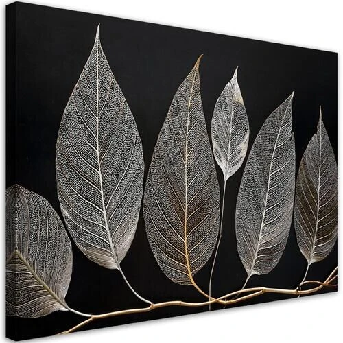 Canvastavla, Minimalism Bladkvist Glamour Silver - (60x40)