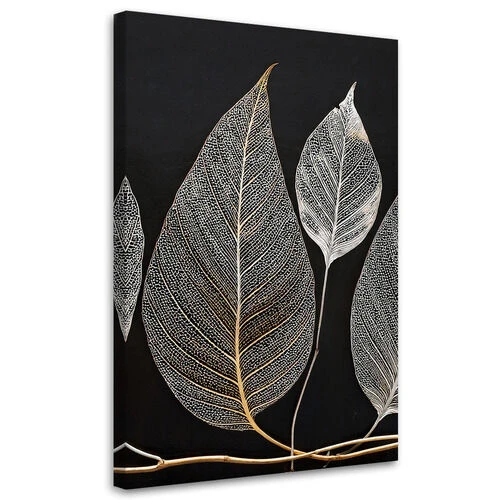 Canvastavla, Minimalism Bladkvist Glamour Silver - (80x120)