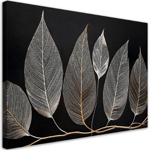 Canvastavla, Minimalism Bladkvist Glamour Silver - (90x60)