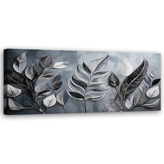 Canvastavla, Minimalism Silver Leaves Nature Botany - (120x40)
