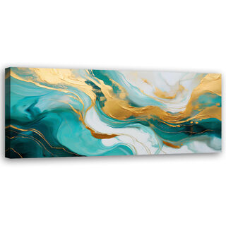 Canvastavla, Abstrakt marmor textur turkos guld - (90x30)