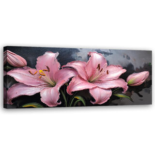 Canvastavla, Liljor Rosa Blommor Växter Pastell - (120x40)