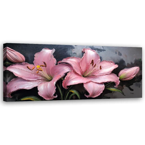 Canvastavla, Liljor Rosa Blommor Växter Pastell - (150x50)