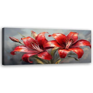 Canvastavla, Liljor Röda Blommor Växter Natur - (120x40)